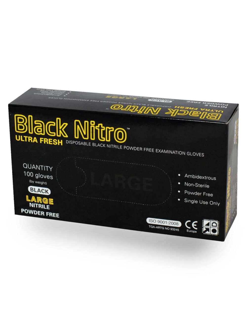 ULTRA FRESH BLACK NITRO NITRILE GLOVES INDUSTRIAL WEIGHT EXTENDED CUFF 300mm POWDER-FREE BLACK