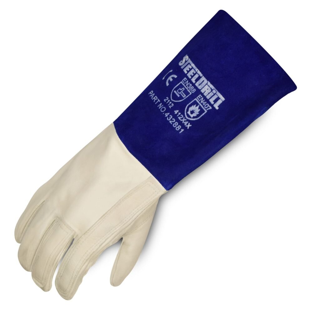 STEELDRILL PREMIUM TIG WELDING GLOVES GOAT HIDE EXTENDED CUFF BLUE SIZE 10