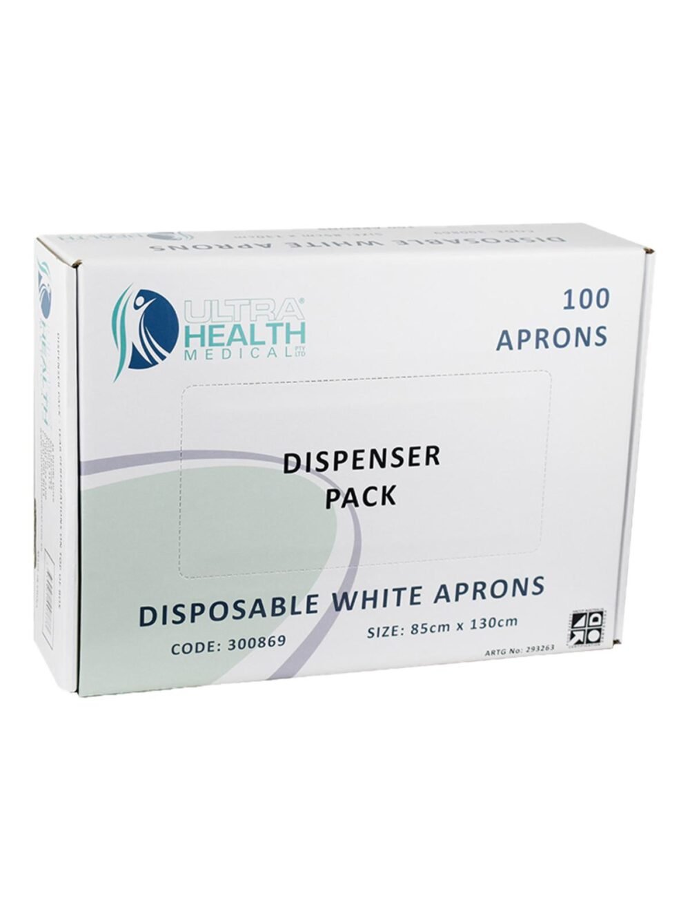 ULTRA HEALTH DISPOSABLE APRON 85cmx130cm DISPENSER PACK – WHITE