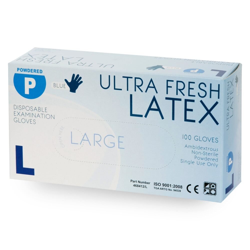 ULTRA FRESH CLEAR GLOVE PREMIUM WEIGHT POWDERED BLUE